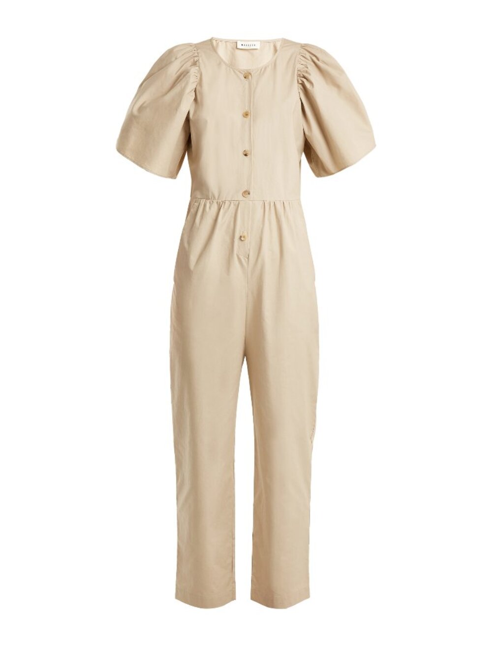 Masscob Puff Sleeve Jumpsuit in Beige, size 36. Fits like a 2/4